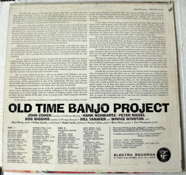 Various - Old Time Banjo Project (Vinyl, LP, Mono) Very Good (VG) / Good (G)