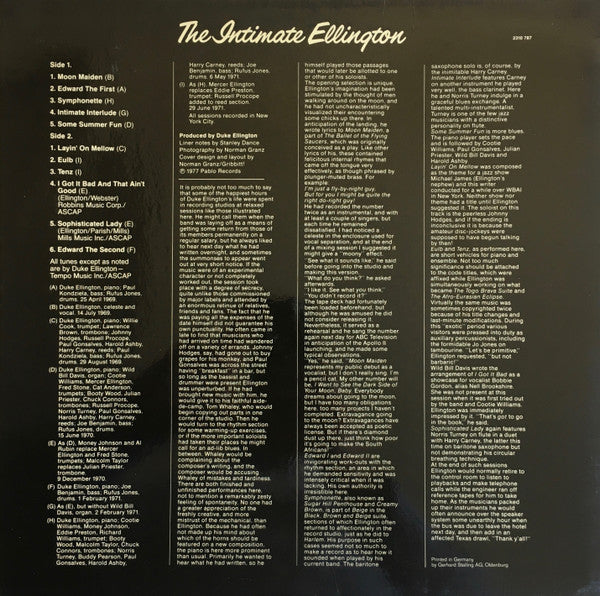 Duke Ellington - The Intimate Ellington (Vinyl, LP) Very Good Plus (VG+) / Very Good (VG)