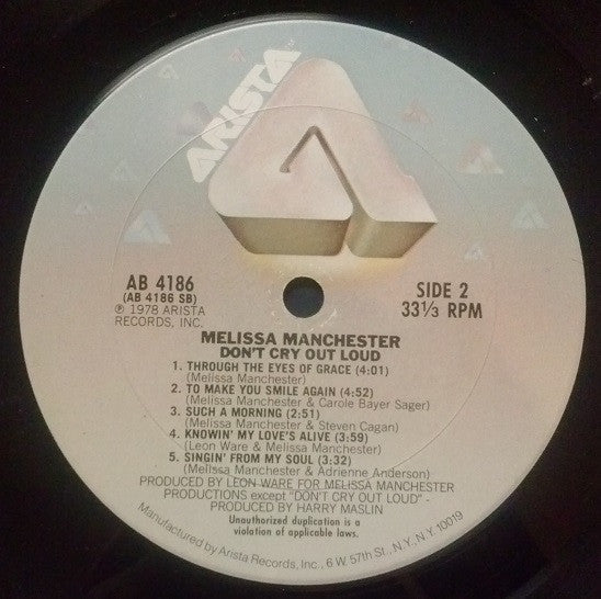 Melissa Manchester - Don't Cry Out Loud (Vinyl, LP, Album) Very Good Plus (VG+) / Very Good Plus (VG+)