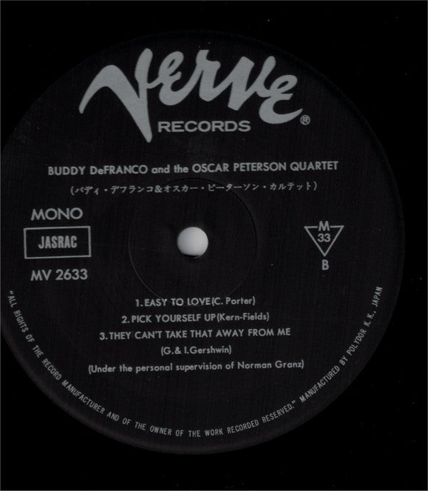 Buddy DeFranco - Buddy De Franco And The Oscar Peterson Quartet (Vinyl, LP, Album, Reissue, Mono) Very Good Plus (VG+) / Very Good Plus (VG+)