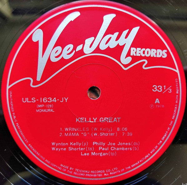 Wynton Kelly - Kelly Great (Vinyl, LP, Album, Limited Edition, Reissue, Mono) Very Good Plus (VG+) / Very Good Plus (VG+)