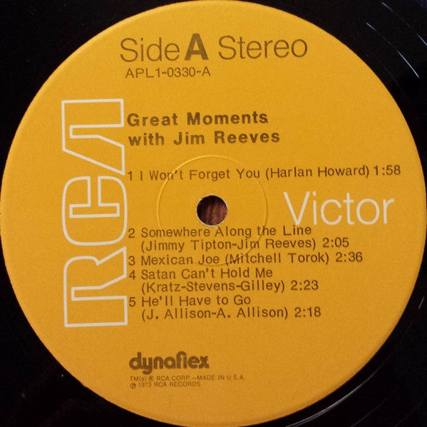 Jim Reeves - Great Moments With Jim Reeves (Vinyl, LP, Compilation) Very Good Plus (VG+) / Very Good Plus (VG+)
