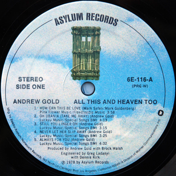 Andrew Gold - All This And Heaven Too (Vinyl, LP, Album, Stereo) Very Good (VG) / Very Good (VG)