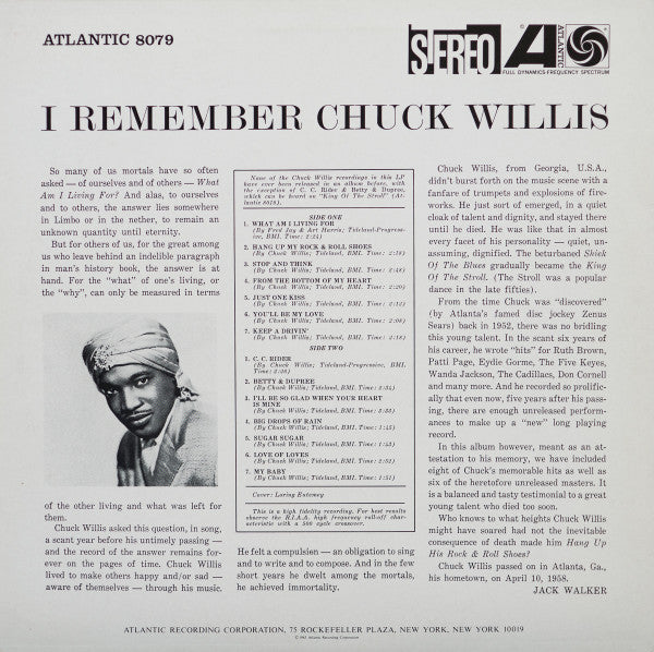 Chuck Willis - I Remember Chuck Willis (Vinyl, LP, Compilation, Reissue) Very Good (VG) / Very Good (VG)