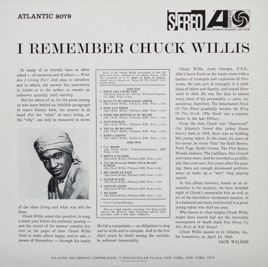 Chuck Willis - I Remember Chuck Willis (Vinyl, LP, Compilation, Reissue) Very Good (VG) / Very Good (VG)