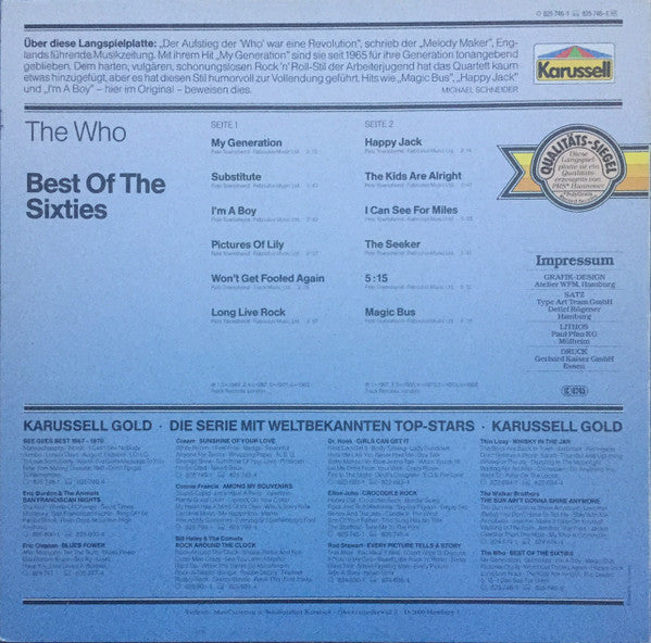 The Who - Best Of The Sixties (Vinyl, LP, Compilation) Near Mint (NM or M-) / Very Good (VG)