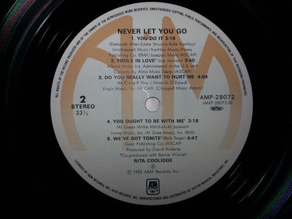 Rita Coolidge - Never Let You Go (Vinyl, LP, Album) Very Good Plus (VG+) / Very Good Plus (VG+)