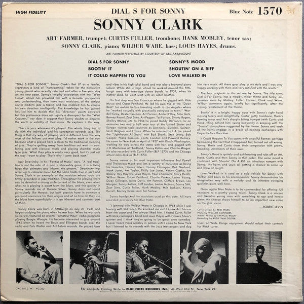 Sonny Clark - Dial "S" For Sonny (Vinyl, LP, Album, Reissue, Mono) Very Good Plus (VG+) / Very Good (VG)
