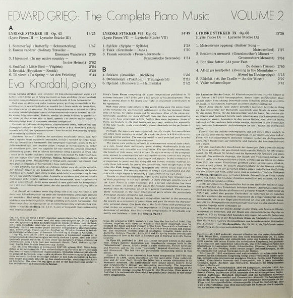 Edvard Grieg - The Complete Piano Music Volume 2: Lyriske Stykker III, VII, IX Op. 43, 62, 68 (Vinyl, LP, Album) Near Mint (NM or M-) / Very Good Plus (VG+)