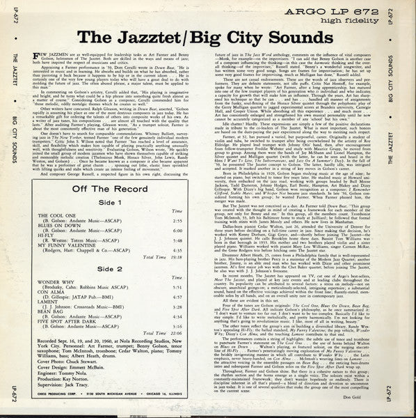 The Jazztet - Big City Sounds (Vinyl, LP, Album, Reissue) Very Good (VG) / Very Good (VG)