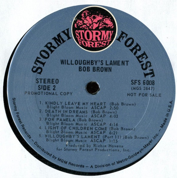 Bob Brown (9) - Willoughby's Lament (Vinyl, LP, Album, Promo) Very Good (VG) / Very Good (VG)