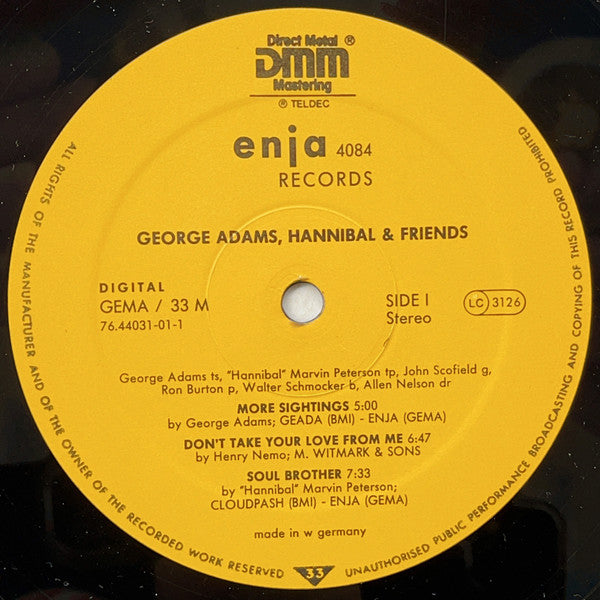 George Adams - George Adams, Hannibal & Friends More Sightings (Vinyl, LP, Album, Stereo) Near Mint (NM or M-) / Very Good Plus (VG+)