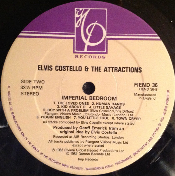 Elvis Costello & The Attractions - Imperial Bedroom (Vinyl, LP, Album, Reissue, Stereo) Very Good (VG) / Good Plus (G+)