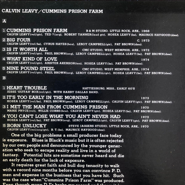 Calvin Leavy - Cummins Prison Farm (Vinyl, LP, Compilation, Mono)