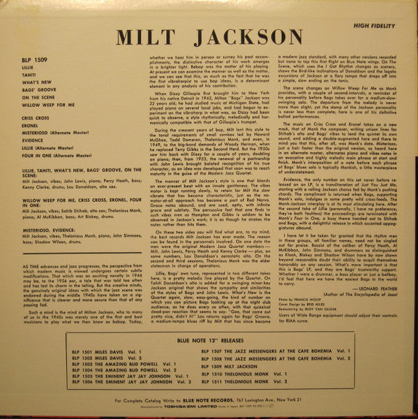 Milt Jackson - Milt Jackson With John Lewis, Percy Heath, Kenny Clarke, Lou Donaldson And The Thelonious Monk Quintet (Vinyl, LP, Compilation, Reissue, Remastered, Mono) Very Good (VG) / Very Good Plus (VG+)