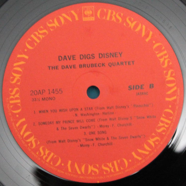 The Dave Brubeck Quartet - Dave Digs Disney (Vinyl, LP, Album, Reissue, Mono) Very Good Plus (VG+) / Very Good (VG)