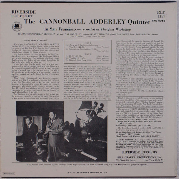 The Cannonball Adderley Quintet - The Cannonball Adderley Quintet in San Francisco (Vinyl, LP, Album, Reissue) Very Good Plus (VG+) / Very Good (VG)