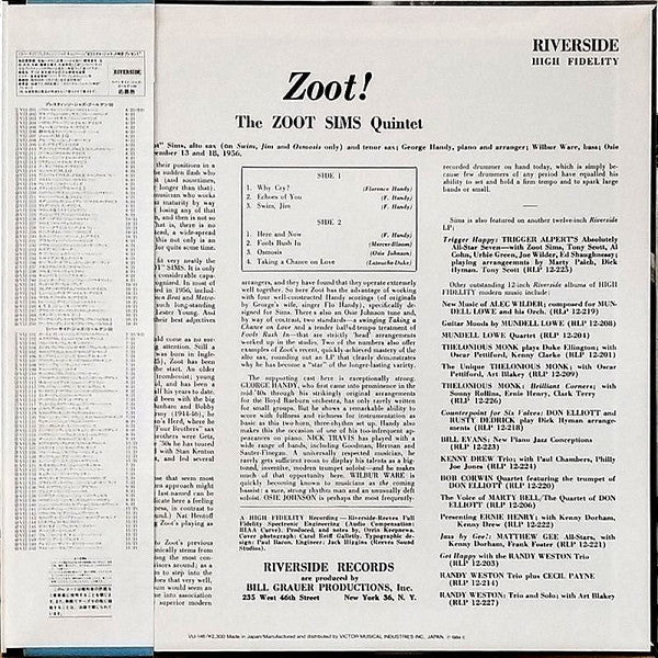 The Zoot Sims Quintet - Zoot! (Vinyl, LP, Album, Reissue, Mono) Very Good Plus (VG+) / Good Plus (G+)