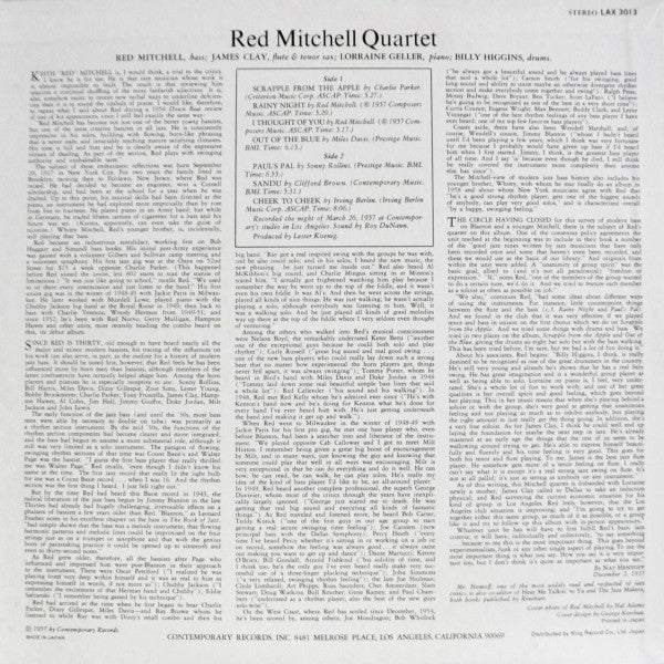 Red Mitchell Quartet - Red Mitchell Quartet (Vinyl, LP, Album, Reis...