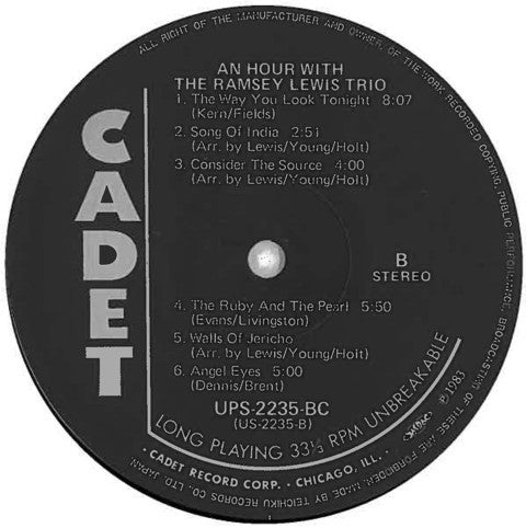 The Ramsey Lewis Trio - An Hour With The Ramsey Lewis Trio (Vinyl, LP, Album, Stereo, Reissue) Very Good Plus (VG+) / Very Good (VG)