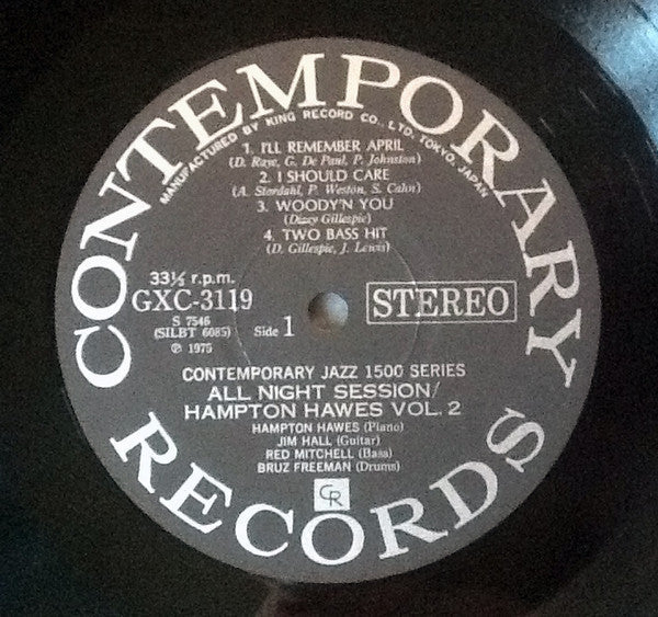 Hampton Hawes Quartet - All Night Session, Vol. 2 (Vinyl, LP, Stereo, Reissue) Very Good (VG) / Good Plus (G+)