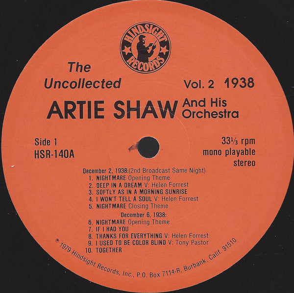 Artie Shaw And His Orchestra - The Uncollected Artie Shaw, Vol. 2, 1938 (Vinyl, LP, Album, Mono) Very Good Plus (VG+) / Very Good Plus (VG+)