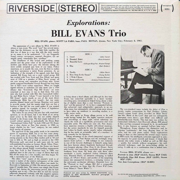 The Bill Evans Trio - Explorations (Vinyl, LP, Album, Reissue, Stereo)
