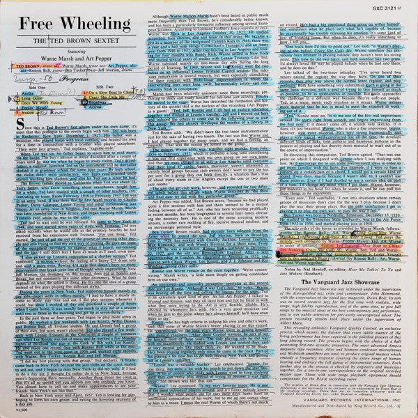 The Ted Brown Sextet - Free Wheeling (Vinyl, LP, Album, Reissue) Near Mint (NM or M-) / Very Good Plus (VG+)