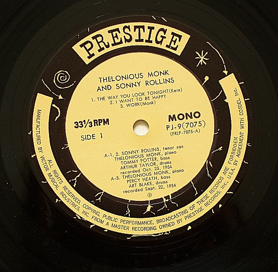 Thelonious Monk - Thelonious Monk / Sonny Rollins (Vinyl, LP, Compilation, Reissue, Remastered, Mono) Very Good Plus (VG+) / Very Good (VG)