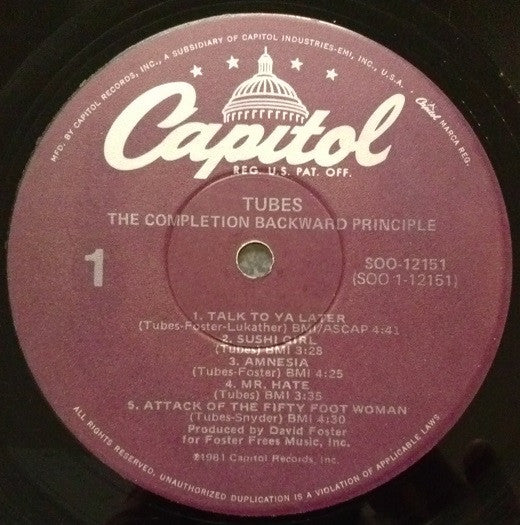 The Tubes - The Completion Backward Principle (Vinyl, LP, Album) Very Good (VG) / Very Good (VG)