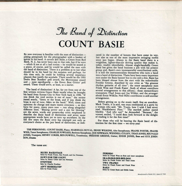 Count Basie - The Band Of Distinction (Vinyl, LP, Album, Reissue, Mono) Very Good Plus (VG+) / Very Good Plus (VG+)