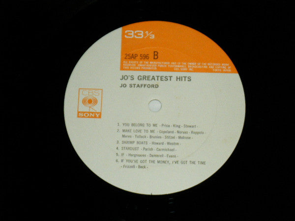 Jo Stafford - Jo's Greatest Hits (Vinyl, LP, Compilation) Very Good Plus (VG+) / Very Good Plus (VG+)