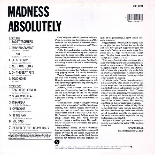 Madness - Absolutely (Vinyl, LP, Album) Near Mint (NM or M-) / Very Good Plus (VG+)