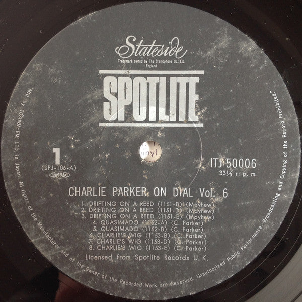 Charlie Parker - Charlie Parker On Dial (Volume 6) = チャーリー・パーカー・オン・ダイアル Vol.6 (Vinyl, LP, Compilation, Reissue, Mono) Very Good Plus (VG+) / Good (G)