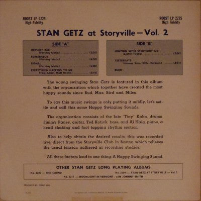 Stan Getz - At Storyville - Vol. 2 (Vinyl, LP, Album, Reissue, Mono)