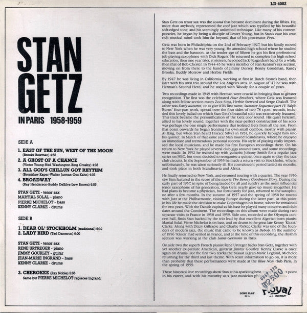 Stan Getz - In Paris 1958-1959 (Vinyl, LP, Compilation) Very Good Plus (VG+) / Very Good Plus (VG+)