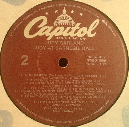Judy Garland - Judy At Carnegie Hall - Judy In Person (2xVinyl, LP, Album, Reissue, Stereo) Very Good Plus (VG+) / Very Good (VG)