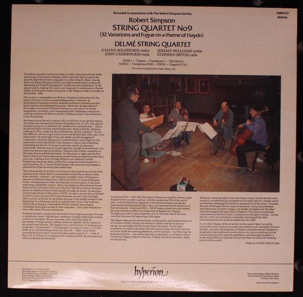 Robert Simpson (6) - String Quartet No9 (32 Variations And Fugue On A Theme Of Haydn) (Vinyl, LP) Very Good Plus (VG+) / Very Good Plus (VG+)