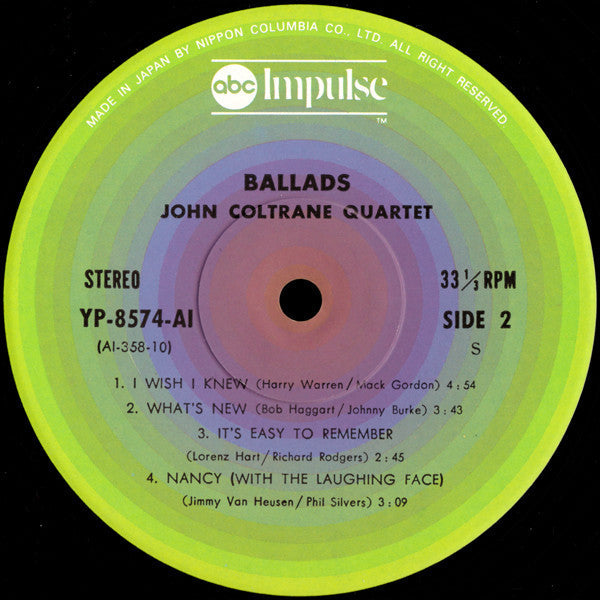 The John Coltrane Quartet - Ballads (Vinyl, LP, Album, Reissue, Stereo) Very Good (VG) / Very Good Plus (VG+)