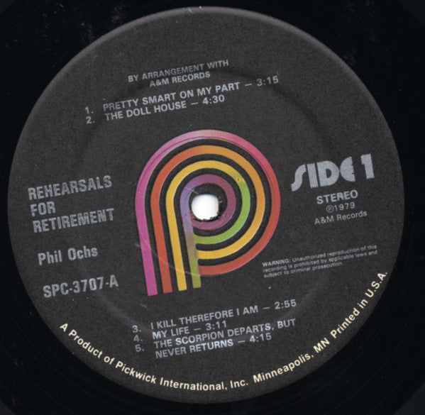 Phil Ochs - Rehearsals For Retirement (Vinyl, LP, Album, Reissue, Remastered) Very Good (VG) / Very Good (VG)