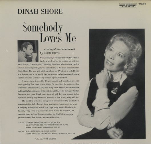 Dinah Shore - Somebody Loves Me (Vinyl, LP, Album, Reissue) Very Good Plus (VG+) / Very Good Plus (VG+)