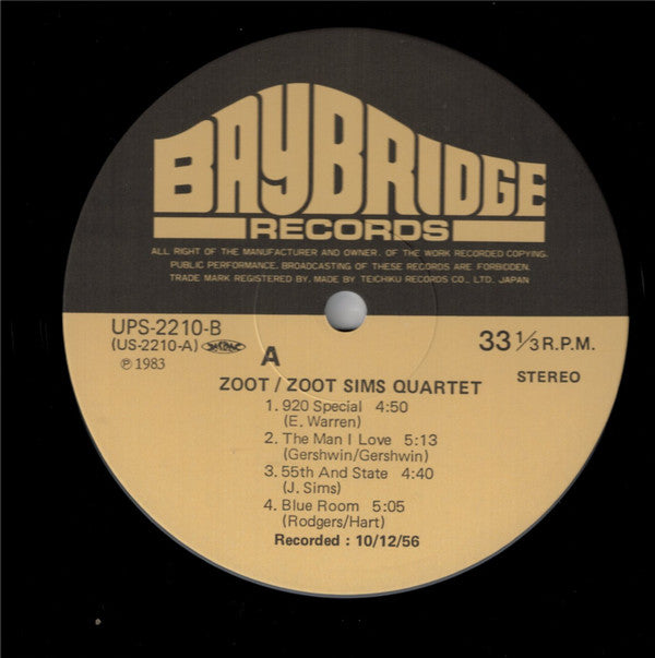 Zoot Sims Quartet - Zoot (Vinyl, LP, Album, Reissue, Stereo) Near Mint (NM or M-) / Very Good Plus (VG+)