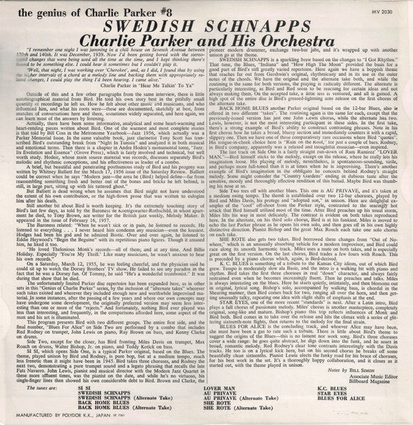 Charlie Parker And His Orchestra - Swedish Schnapps (Vinyl, LP, Album, Reissue, Mono) Good Plus (G+) / Very Good (VG)