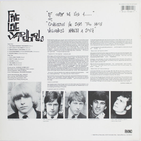 The Yardbirds - Five Live Yardbirds (Vinyl, LP, Album, Reissue) Very Good Plus (VG+) / Very Good Plus (VG+)