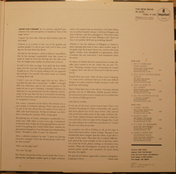 The John Coltrane Quartet - Ballads (Vinyl, LP, Album, Reissue, Stereo) Near Mint (NM or M-) / Very Good Plus (VG+)