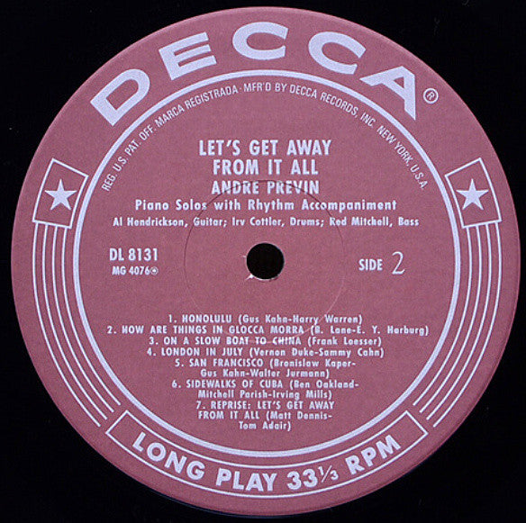 André Previn - Let's Get Away From It All (Vinyl, LP, Limited Edition, Reissue, Mono) Very Good (VG) / Very Good Plus (VG+)