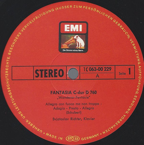 Franz Schubert - Fantasia C-Dur D 760 ``Wanderer-Fantasie'' / Sonate A-Dur D 664 (Vinyl, LP) Very Good Plus (VG+) / Very Good Plus (VG+)