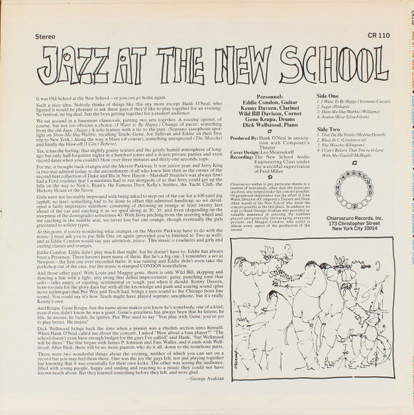 Eddie Condon - Jazz At The New School (Vinyl, LP, Album) Very Good (VG) / Very Good Plus (VG+)