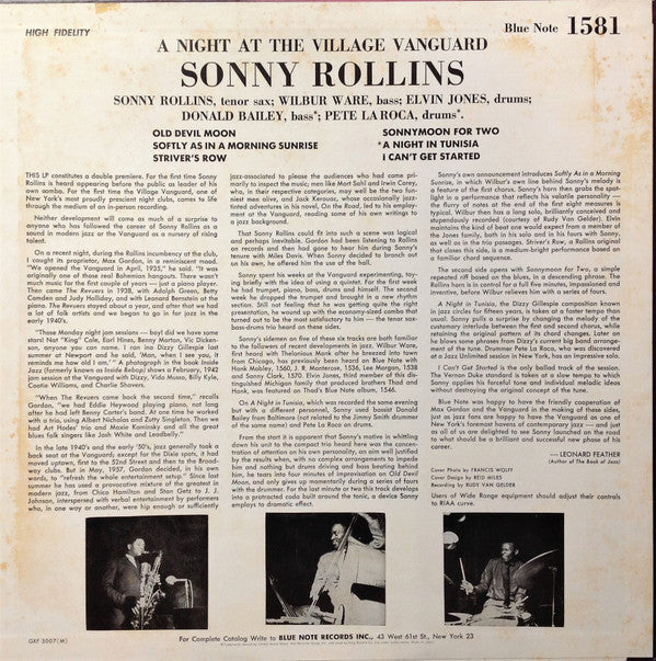 Sonny Rollins - A Night At The "Village Vanguard" = ヴィレッジ・ヴァンガードの夜 ...