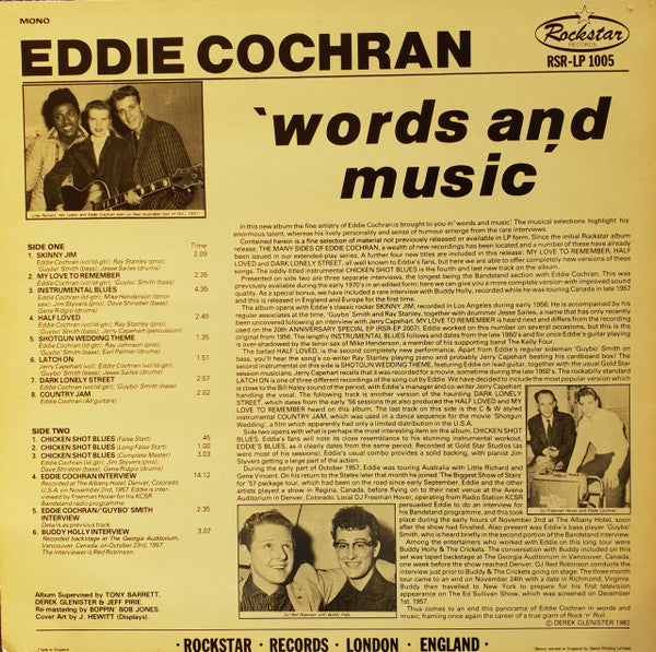Eddie Cochran - Words And Music (Vinyl, LP, Compilation, Mono) Good Plus (G+) / Good Plus (G+)